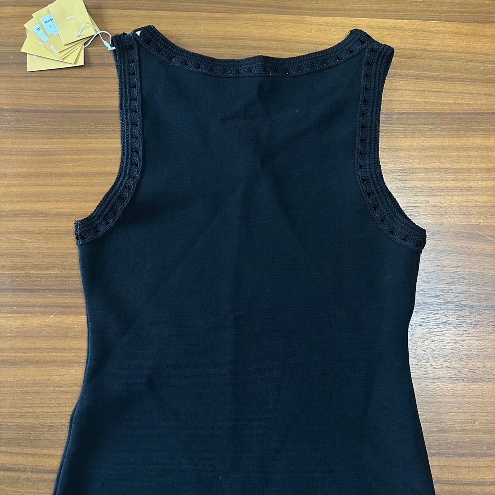 Sandro Crochet Fringe Black Resort Concert Midi Knit Dress, Cocktail LBD Large/8 - Picture 9 of 16